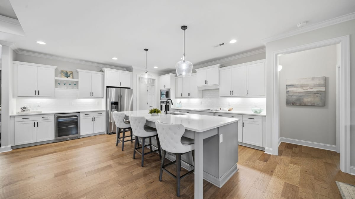 Pine Island gourmet kitchen with large island